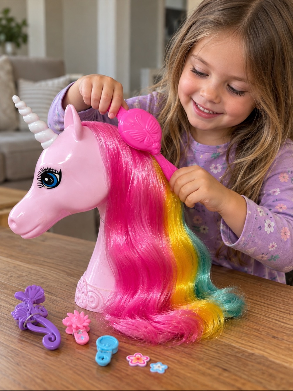 Arcady Horsey Unicorn Styling Head Pink Rainbow With Hair Accessories